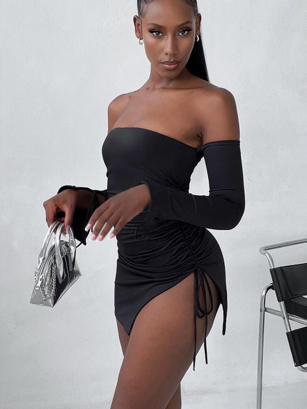 New fashionable and sexy off - shoulder, chest - wrapped, hip - wrapped skirt with slits - Bottoms